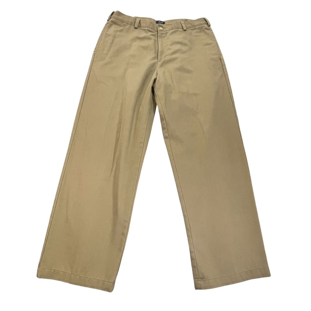 IZOD Mens Chino Pants 36x30 (Fit 35x29.5) Khaki Cotton Flat Front Straight Leg
